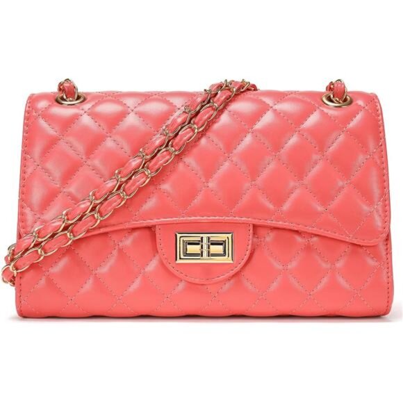 Quilted Vegan Leather Crossbody Bags Coral - Picture 1 of 6
